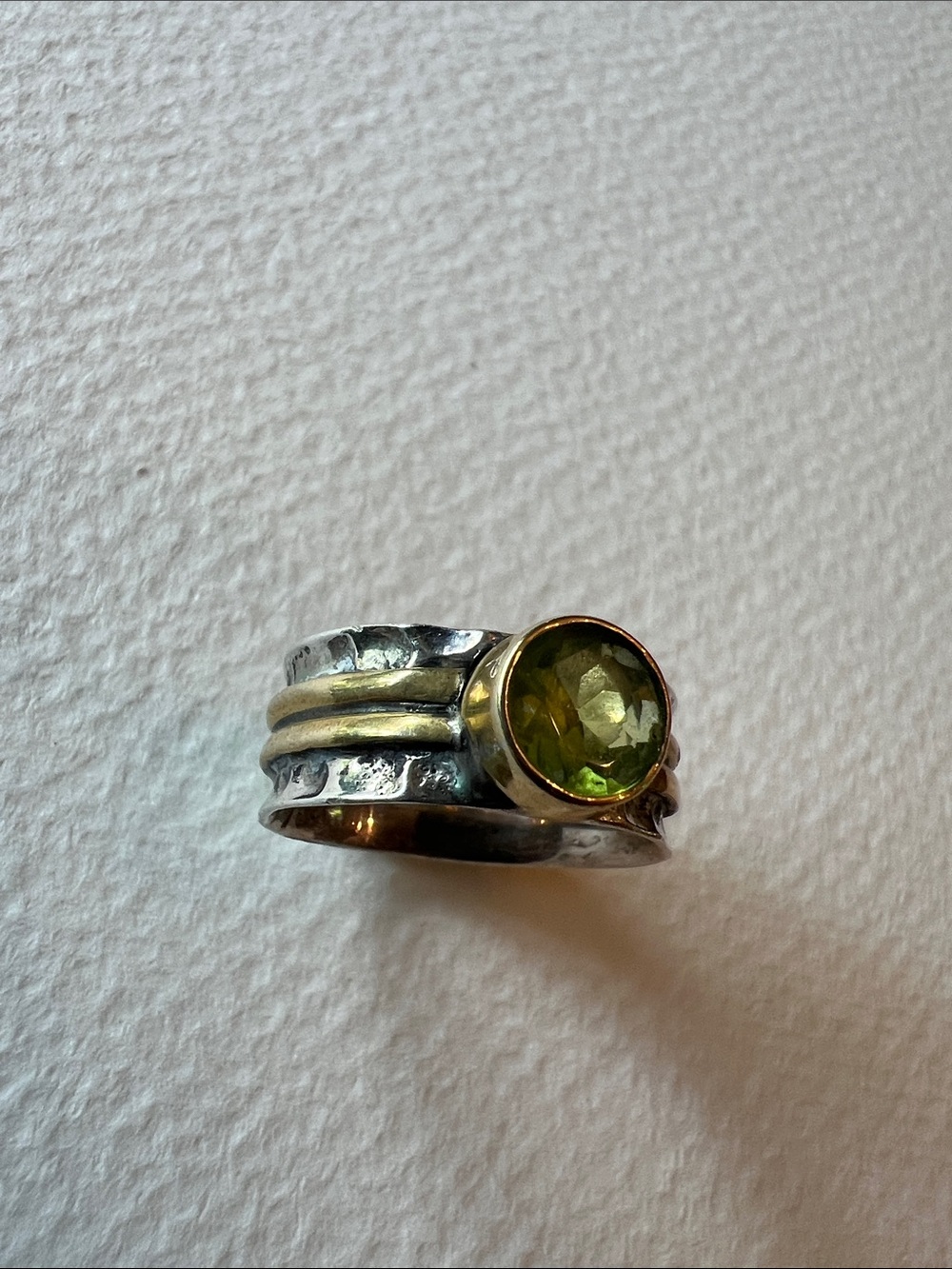 Handcrafted Sterling Silver & Gold-tone Peridot Ring - Green Gemstone